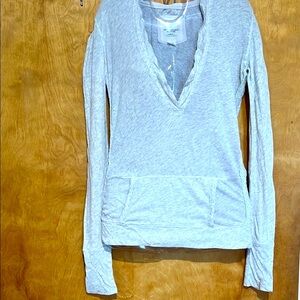 American Eagle 100% Cotton Women's light gray V-Neck Hooded Top (Sz.L)